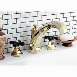 Hot Metropolitan Onyx Traditional Roman Tub Filler with Black Porcelain Cross Handle Tub Faucets