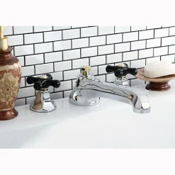 Sale Metropolitan Onyx Roman Tub Filler with Black Porcelain Cross Handle Tub Faucets