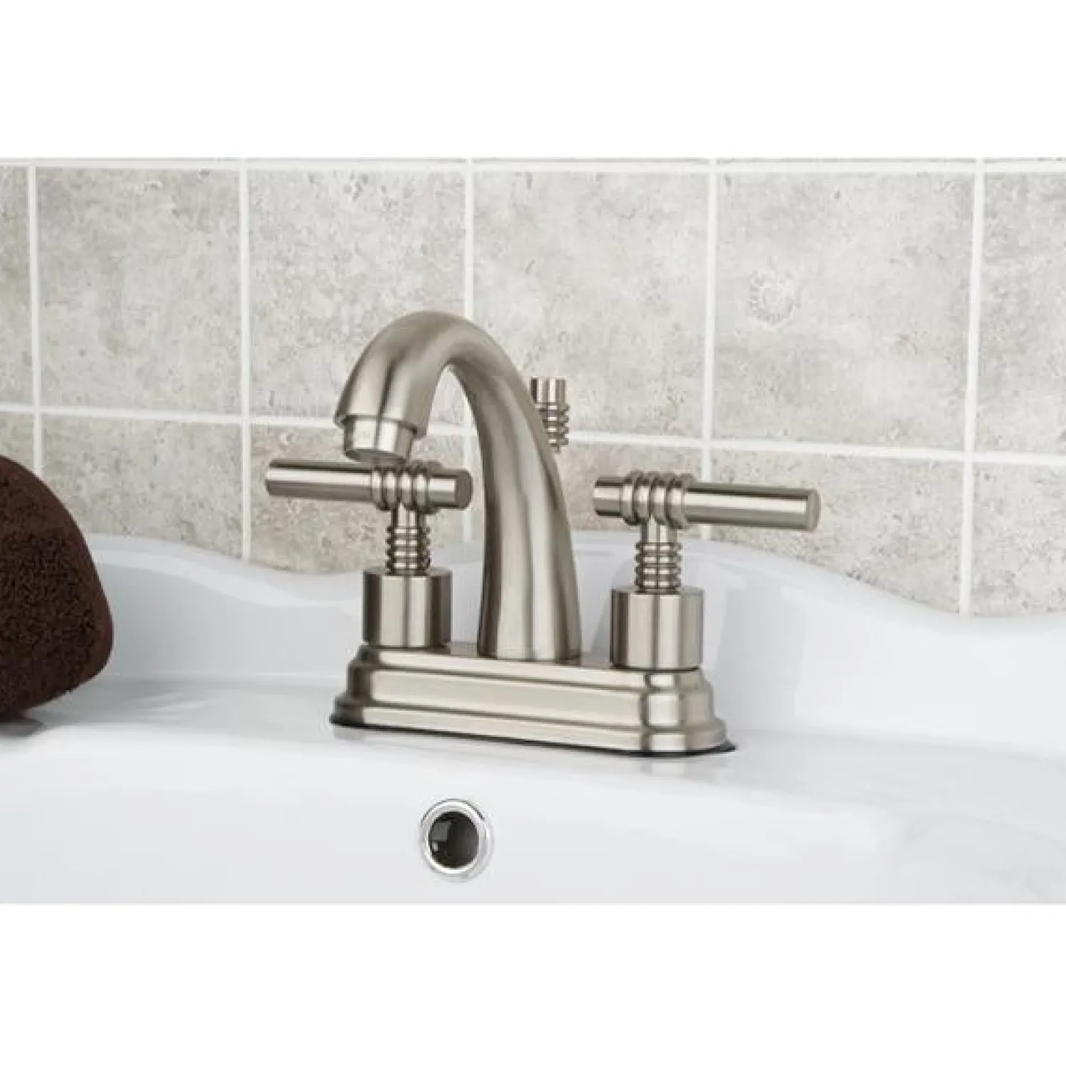 Milano Two Handle 4" Centerset Solid Brass Lavatory Faucet with Brass Pop-up 4" Center Set