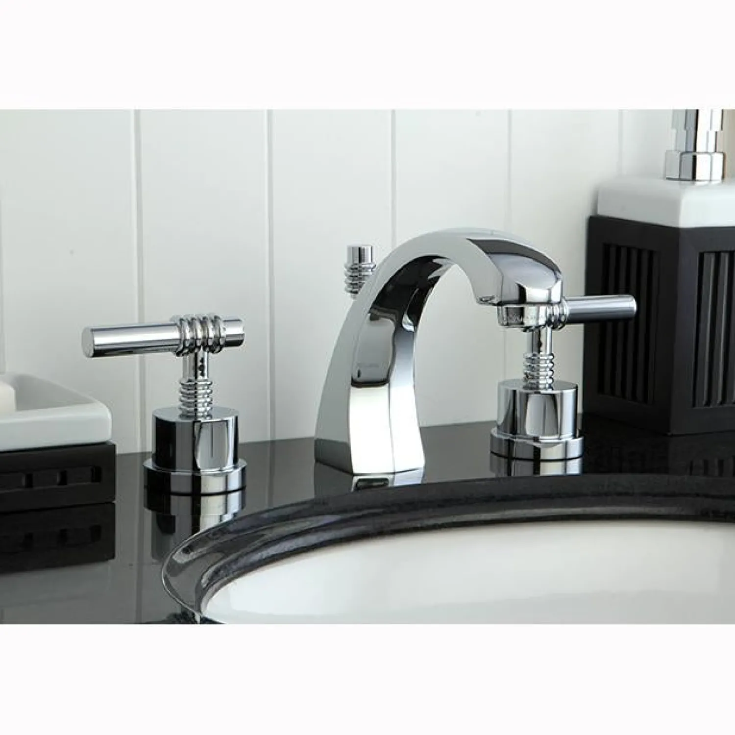 Milano Two Handle Deck Mount 8" to 16" Widespread Lavatory Faucet with Brass Pop-up 8" Widespread
