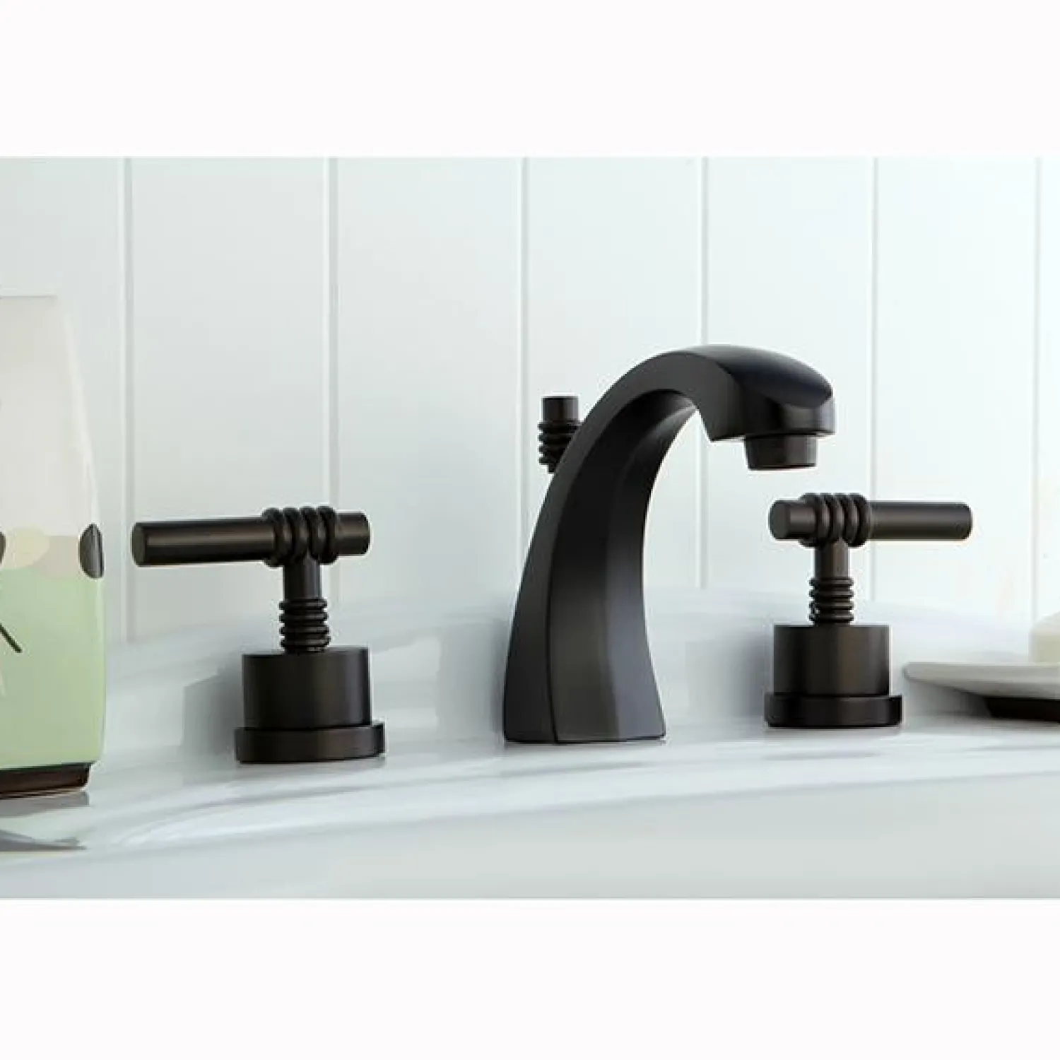 Milano Two Handle Deck Mount 8" to 16" Widespread Lavatory Faucet with Brass Pop-up 8" Widespread