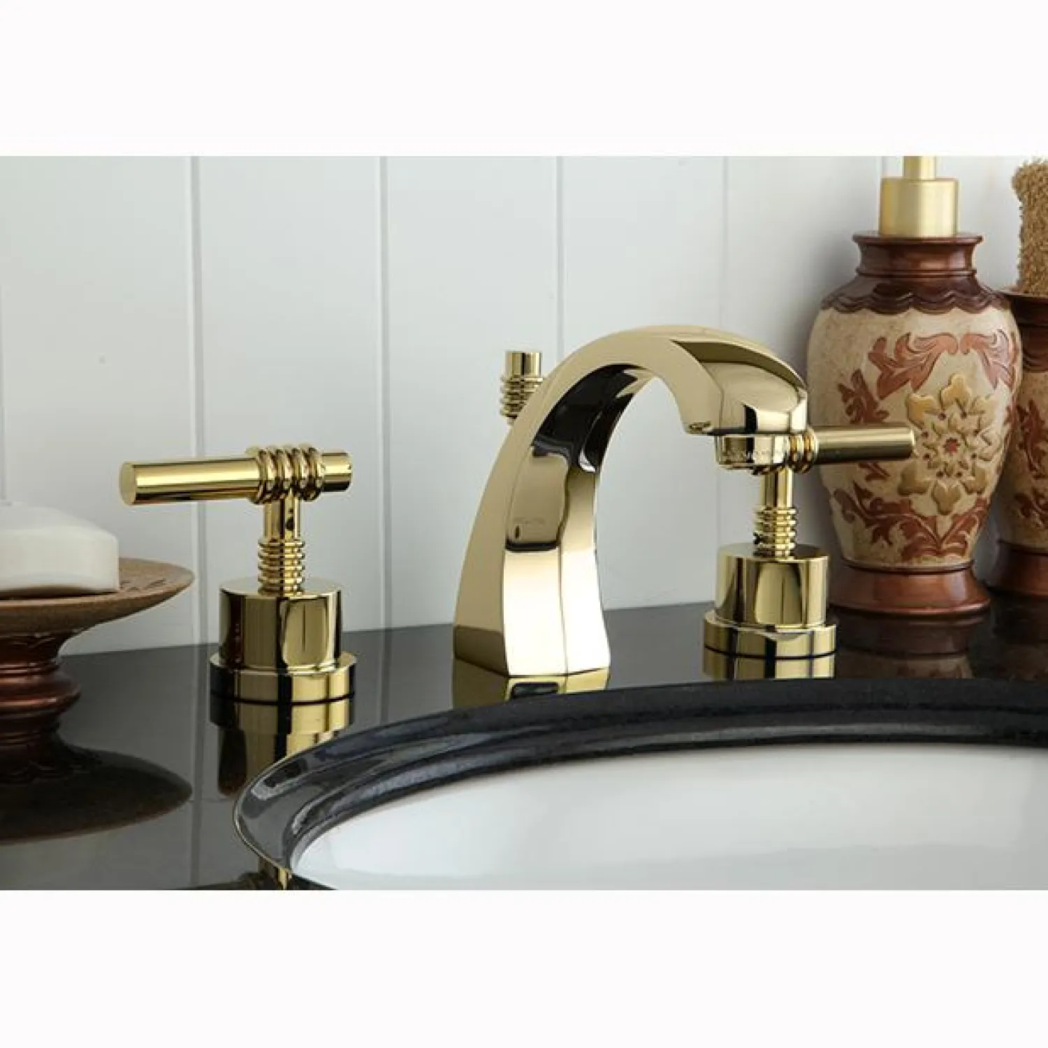 Milano Two Handle Deck Mount 8" to 16" Widespread Lavatory Faucet with Brass Pop-up 8" Widespread