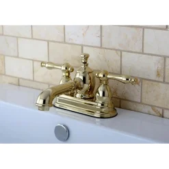 Outlet Naples 4" Centerset Lavatory Faucet with Heritage Spout and Metal Lever Handle 4" Center Set