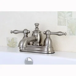 Outlet Naples 4" Centerset Lavatory Faucet with Heritage Spout and Metal Lever Handle 4" Center Set