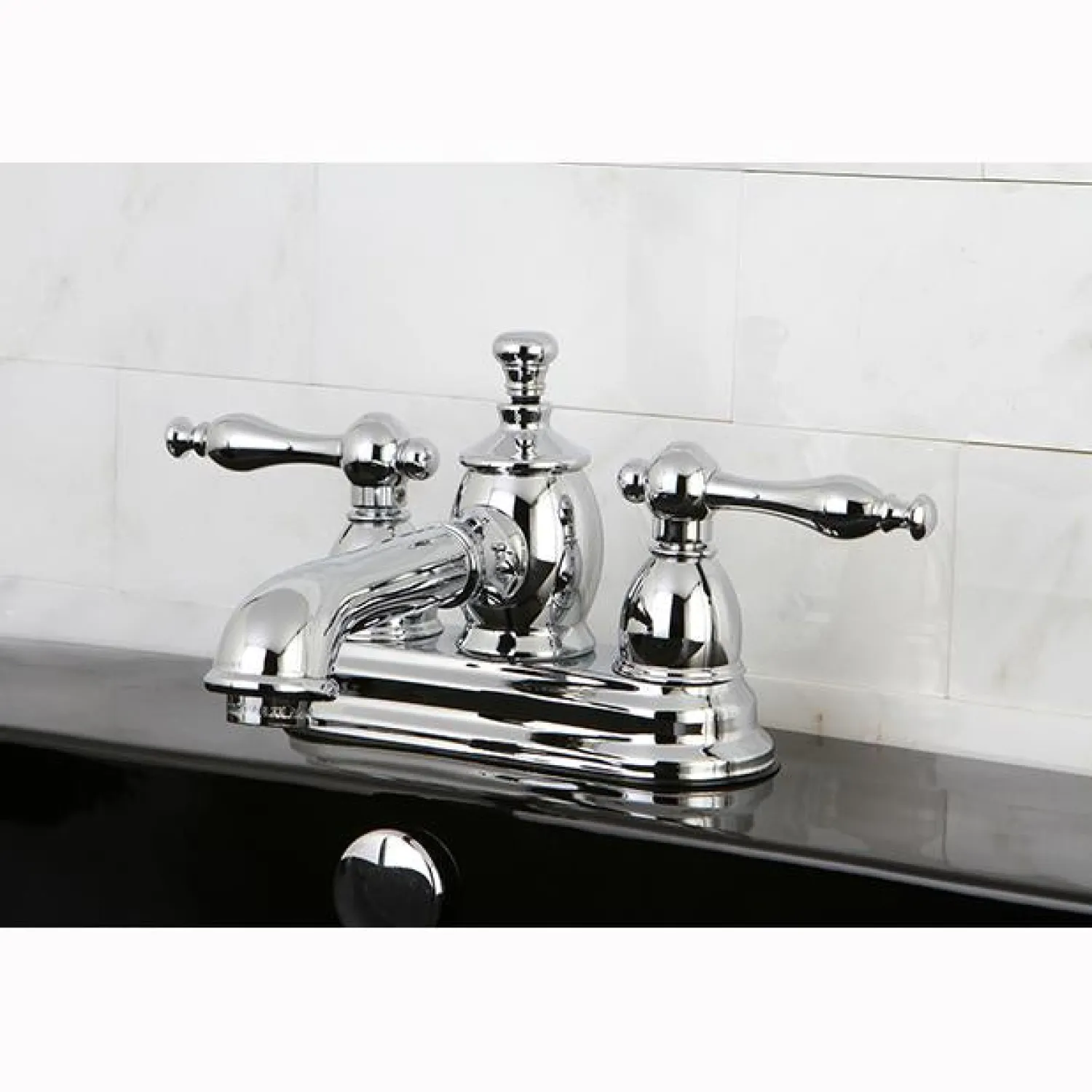 Outlet Naples 4" Centerset Lavatory Faucet with Heritage Spout and Metal Lever Handle 4" Center Set