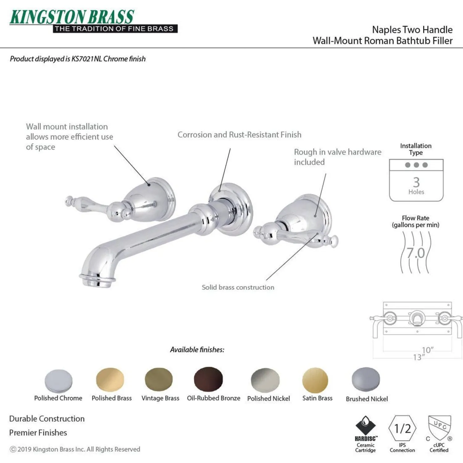 New Naples 2-Handle Wall Mount Roman Tub Faucet Tub Faucets