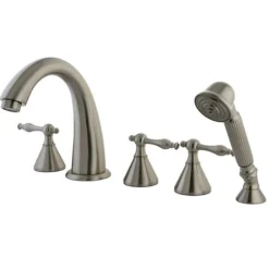 Online Naples Three Handle Roman Tub Filler with Hand Shower in Satin Nickel Tub Faucets