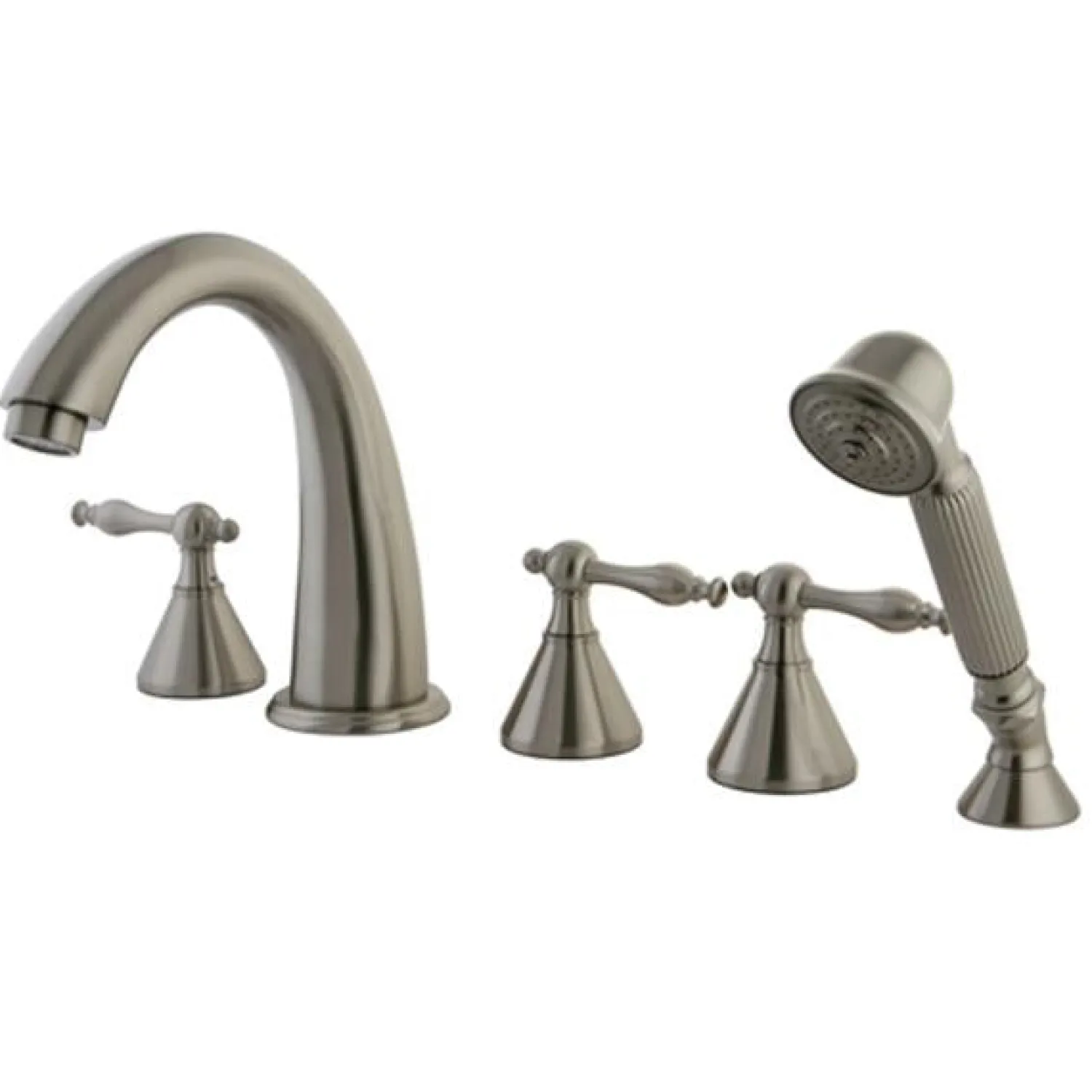 Online Naples Three Handle Roman Tub Filler with Hand Shower in Satin Nickel Tub Faucets