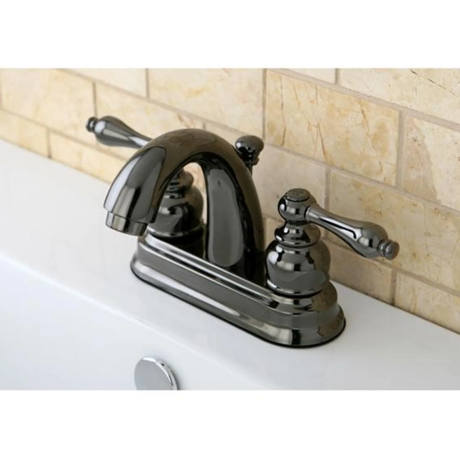 Discount NB5610AL Water Onyx 4 inch Centerset Lavatory Faucet with ABS/Brass Pop up Drain in Black Nickel 4" Center Set