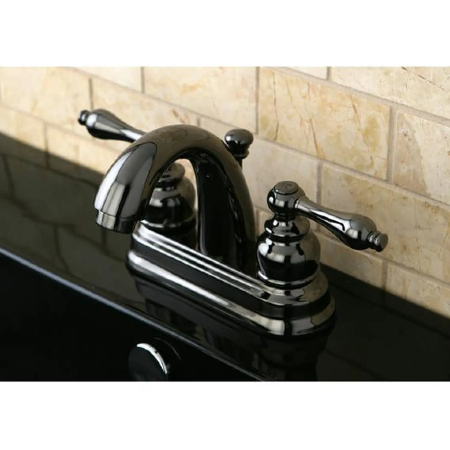 Discount NB5610AL Water Onyx 4 inch Centerset Lavatory Faucet with ABS/Brass Pop up Drain in Black Nickel 4" Center Set