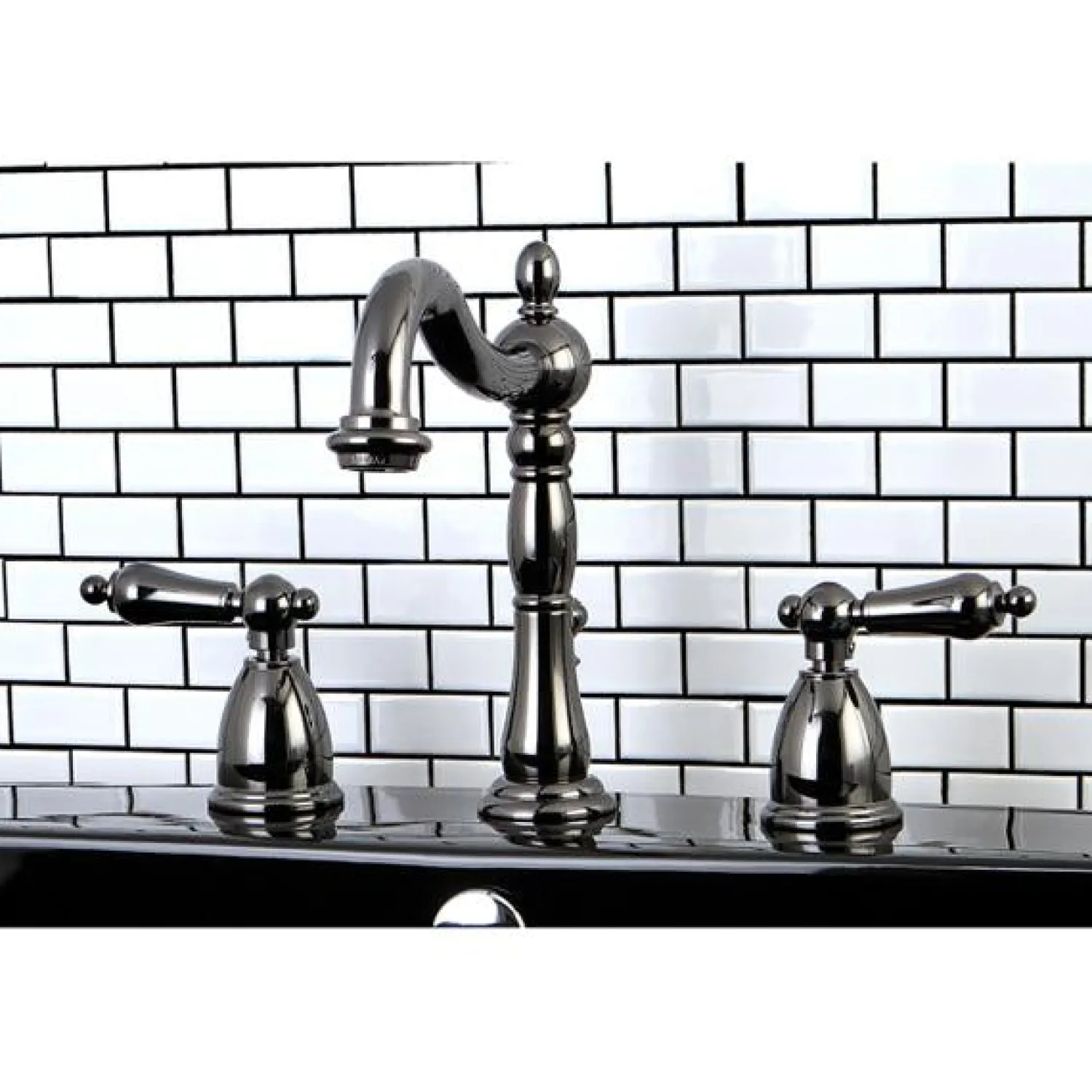 Discount NB1970AL Water Onyx Widespread Lavatory Faucet with Lever Handles and ABS/Brass Pop up Drain in Black Nickel 8" Widespread