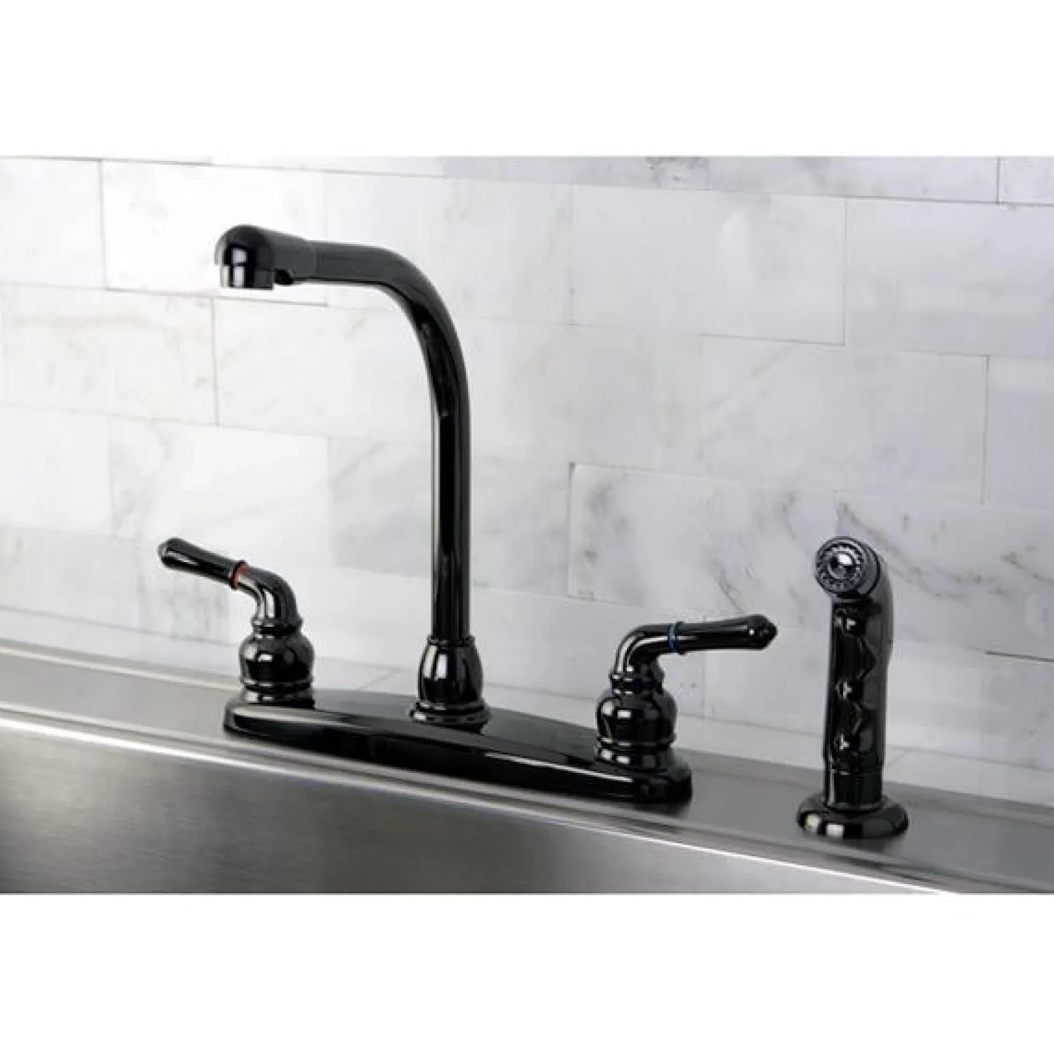 Online NB750SP Water Onyx Two Handle Centerset Kitchen Faucet and Matching Side Sprayer in Black Nickel Faucets With Side Spray