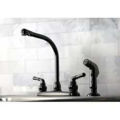 Online NB750SP Water Onyx Two Handle Centerset Kitchen Faucet and Matching Side Sprayer in Black Nickel Faucets With Side Spray
