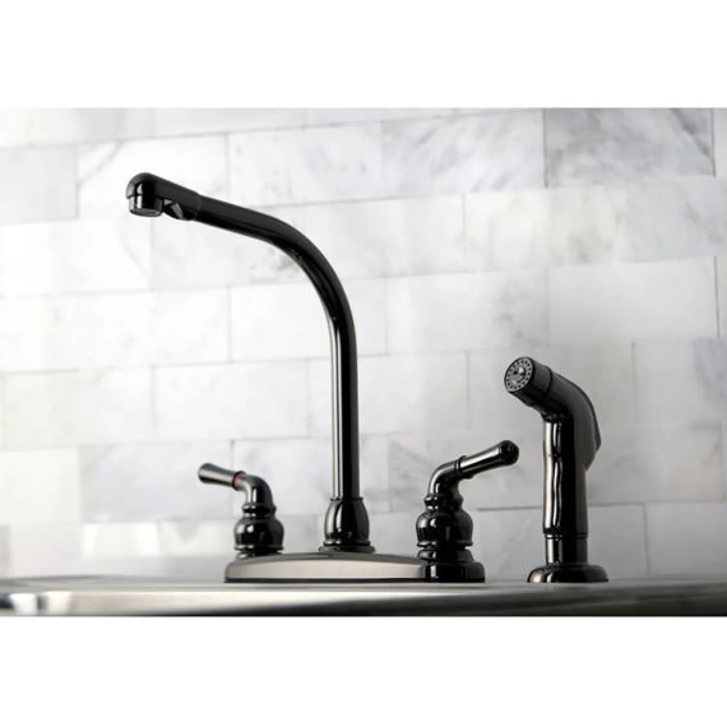 Online NB750SP Water Onyx Two Handle Centerset Kitchen Faucet and Matching Side Sprayer in Black Nickel Faucets With Side Spray