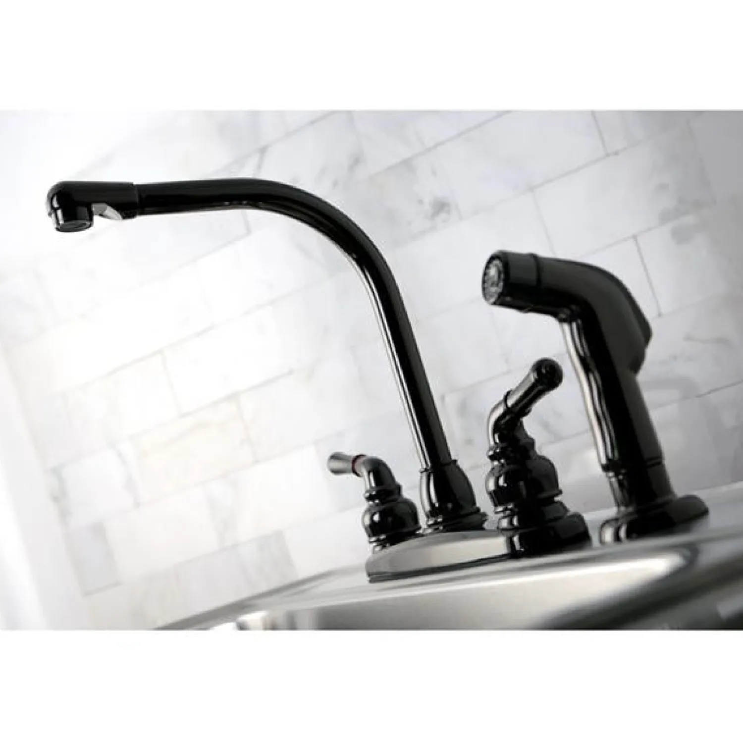 Online NB750SP Water Onyx Two Handle Centerset Kitchen Faucet and Matching Side Sprayer in Black Nickel Faucets With Side Spray