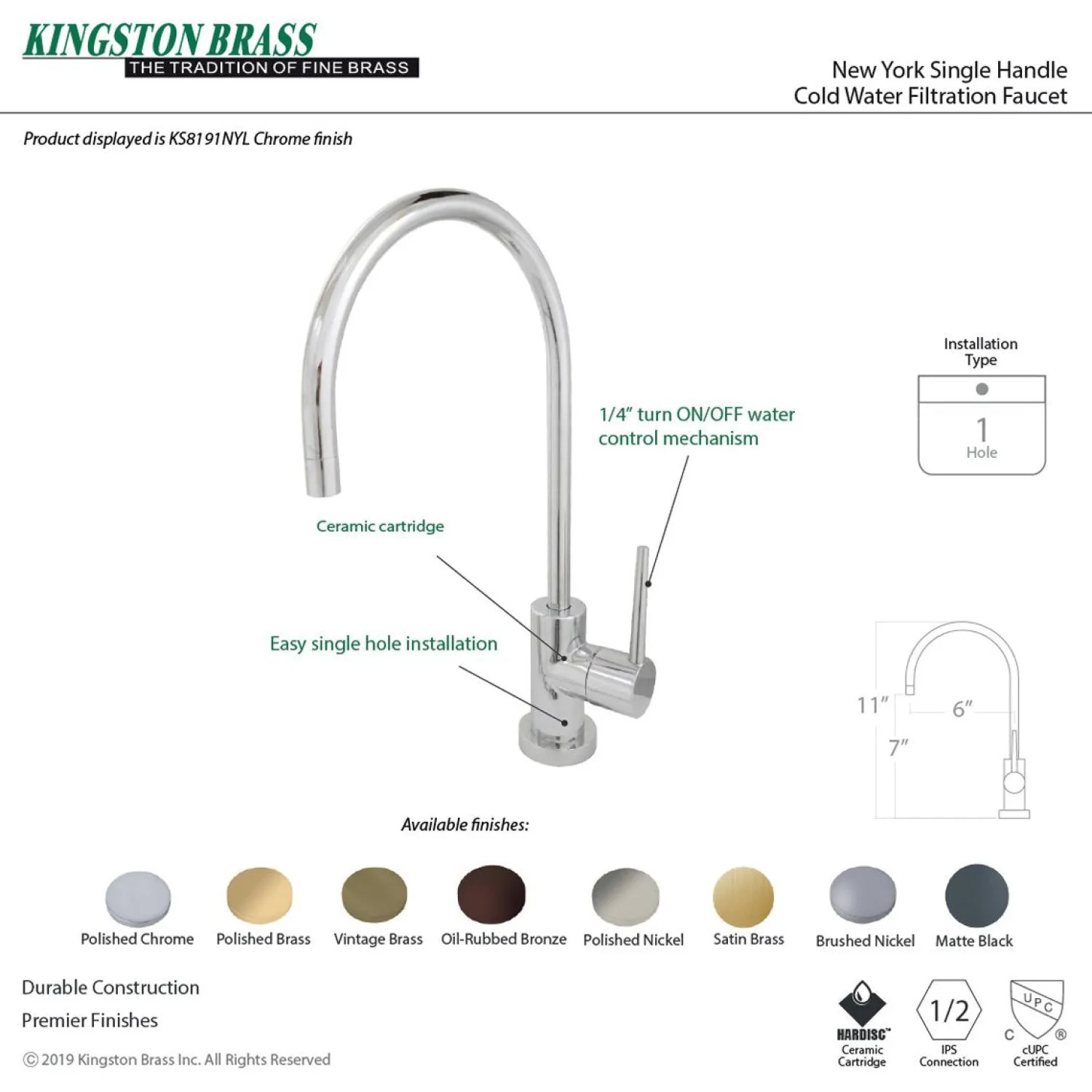 Best New York Deck Mount Single-Handle Cold Water Filtration Faucet Single Hole