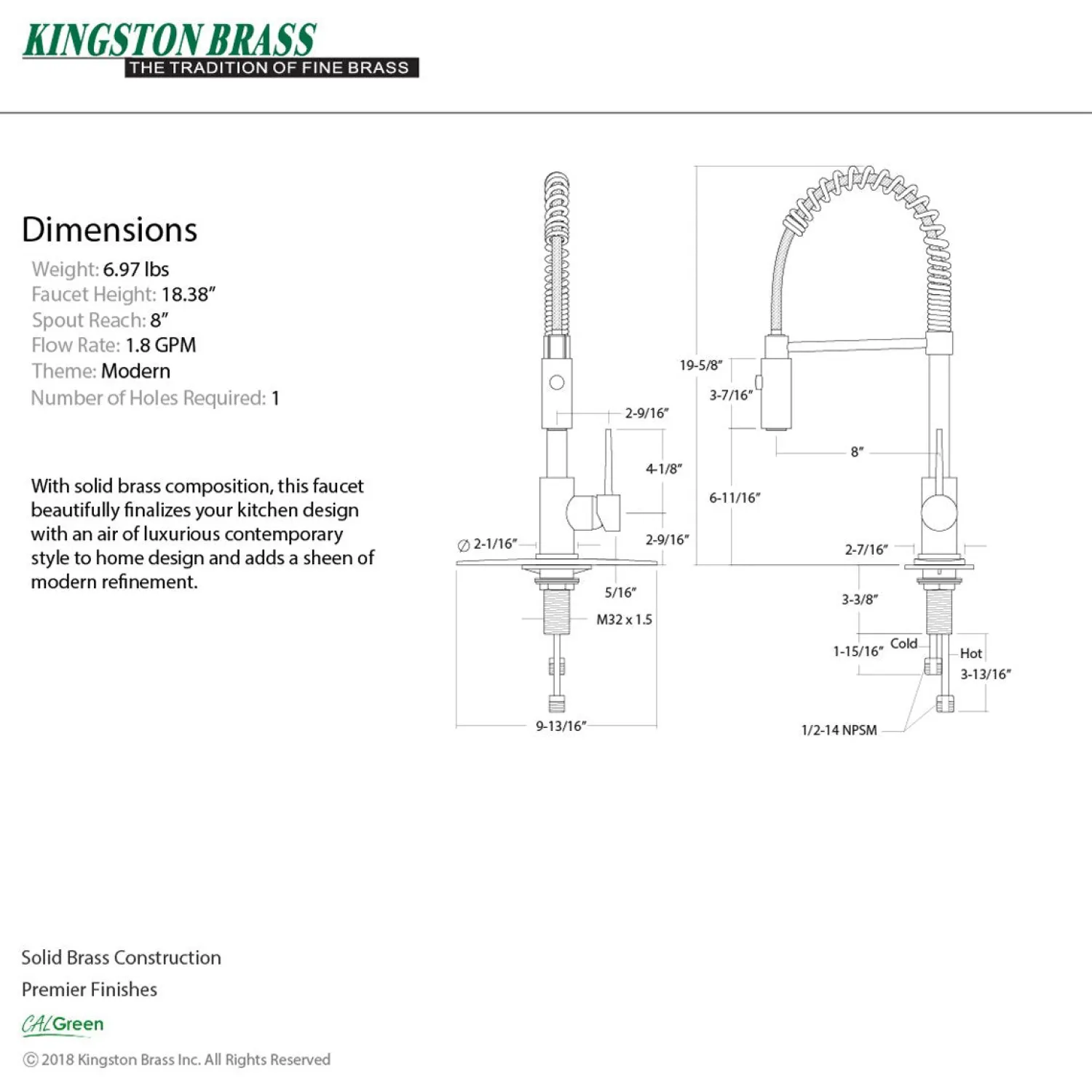 Hot New York Gourmetier Single-Handle Pull-Down Kitchen Faucet Single Hole