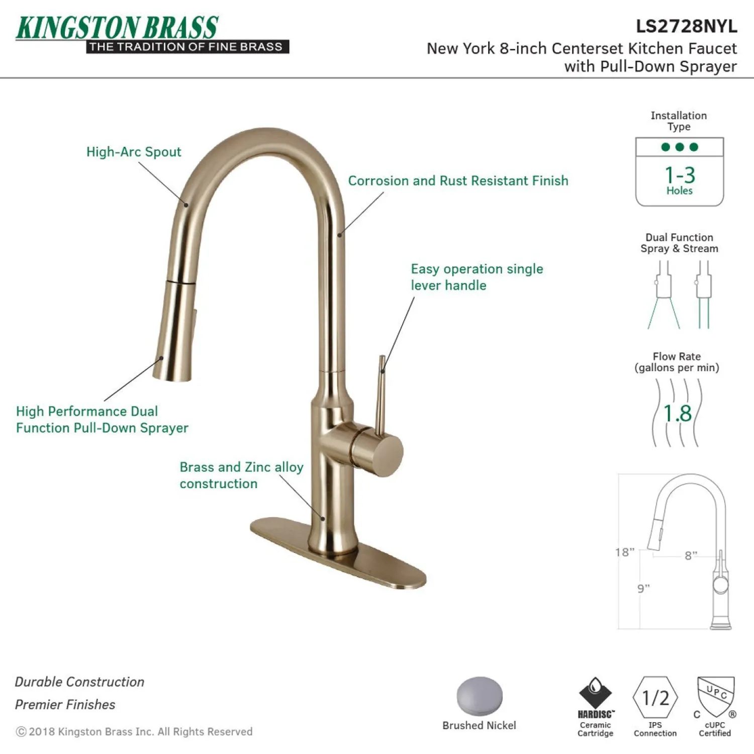 Outlet New York Gourmetier Deck Mount Single-Handle Pull-Down Kitchen Faucet Single Hole
