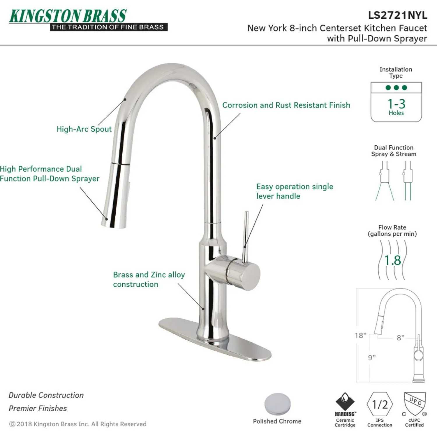 Outlet New York Gourmetier Deck Mount Single-Handle Pull-Down Kitchen Faucet Single Hole