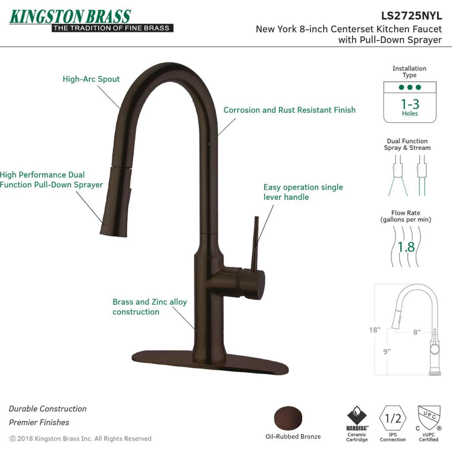Outlet New York Gourmetier Deck Mount Single-Handle Pull-Down Kitchen Faucet Single Hole