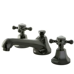 Clearance NS4460BX Water Onyx Widespread Lavatory Faucet with Cross Handles and Brass Pop up Drain in Black Nickel 8" Widespread
