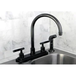 Sale NS8790DKLSP Water Onyx 8 inch Centerset Kitchen Faucet with Lever Handles and Matching Side Sprayer in Black Nickel Faucets With Side Spray