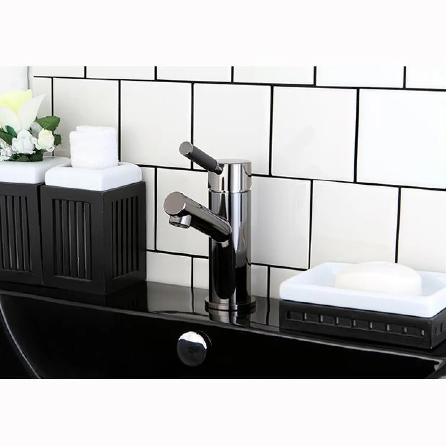 Discount NS8420DKL Water Onyx Single Handle Lavatory Faucet with Anti-Slide Handle Sleeve and Brass Pop up Drain in Black Nickel 4" Center Set
