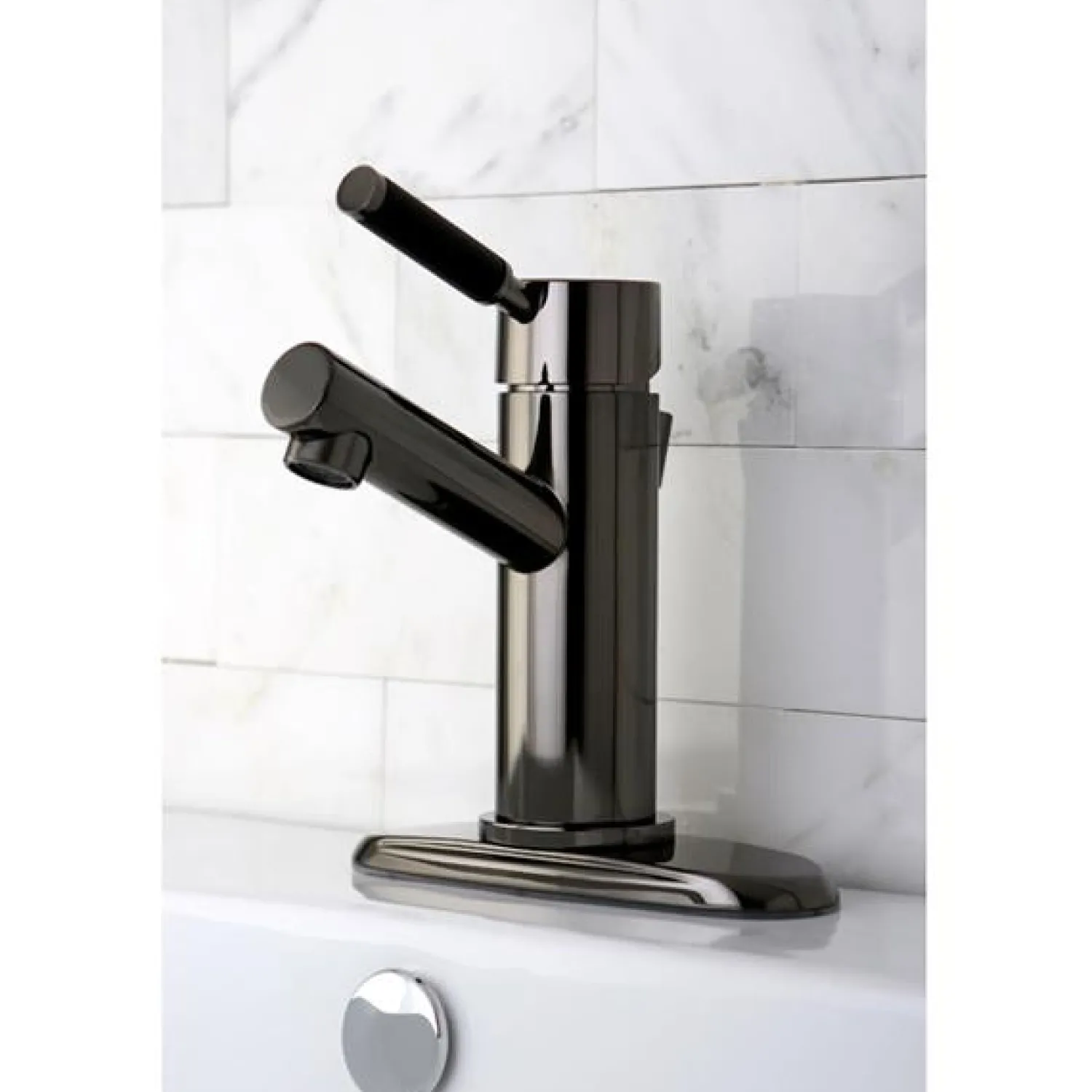 Discount NS8420DKL Water Onyx Single Handle Lavatory Faucet with Anti-Slide Handle Sleeve and Brass Pop up Drain in Black Nickel 4" Center Set