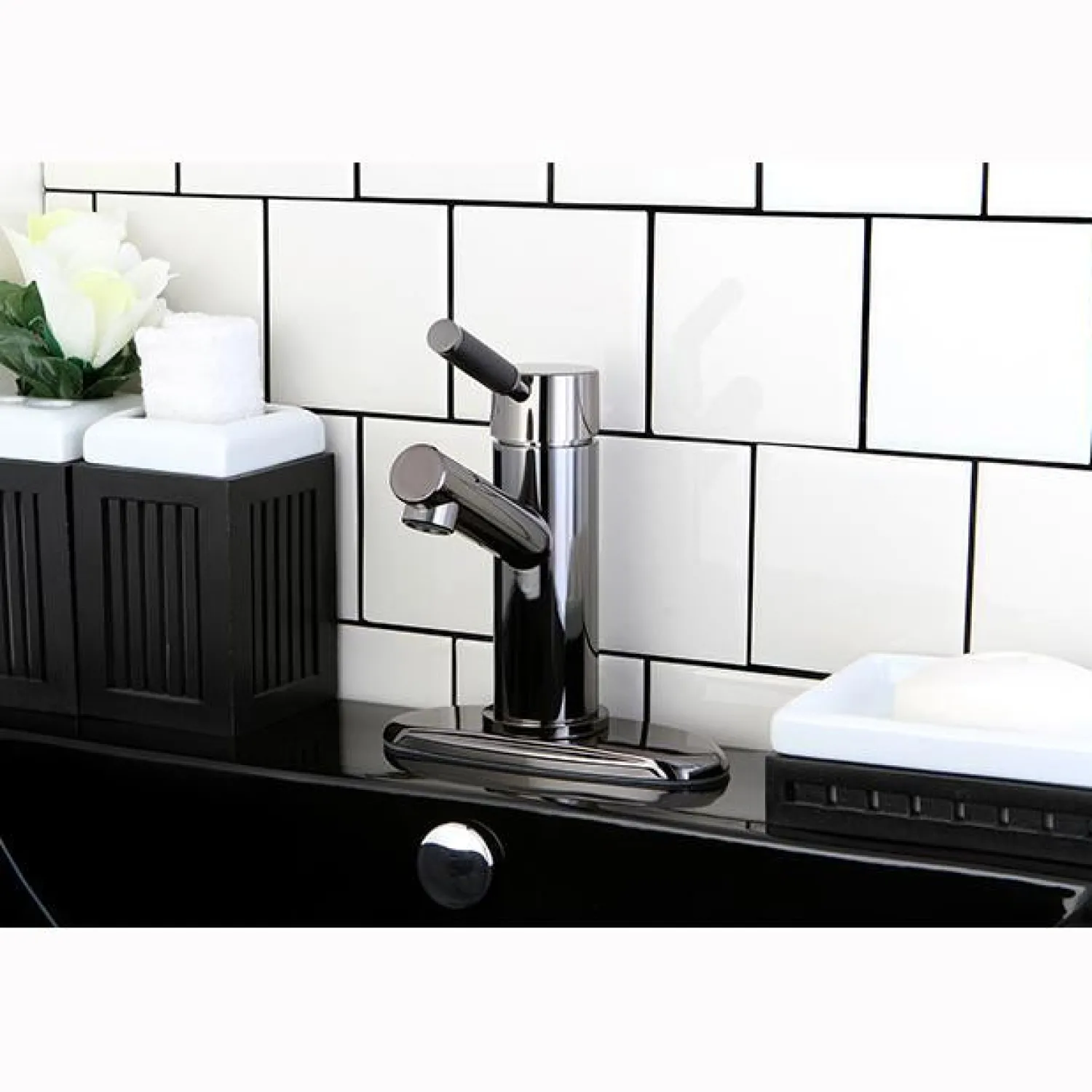 Discount NS8420DKL Water Onyx Single Handle Lavatory Faucet with Anti-Slide Handle Sleeve and Brass Pop up Drain in Black Nickel 4" Center Set