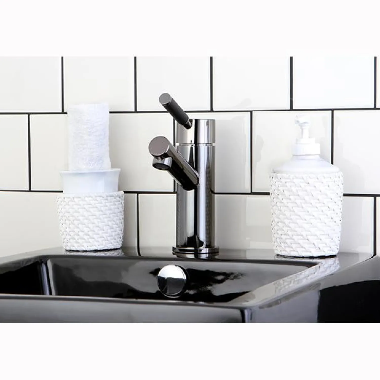 Discount NS8420DKL Water Onyx Single Handle Lavatory Faucet with Anti-Slide Handle Sleeve and Brass Pop up Drain in Black Nickel 4" Center Set