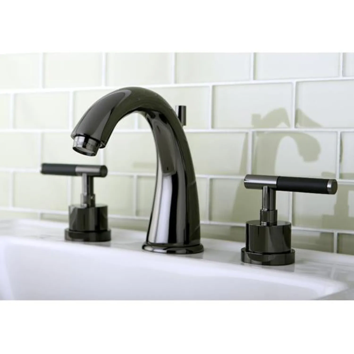 Best NS2960DKL Water Onyx Widespread Lavatory Faucet with Lever Handles and Brass Pop up Drain in Black Nickel 8" Widespread