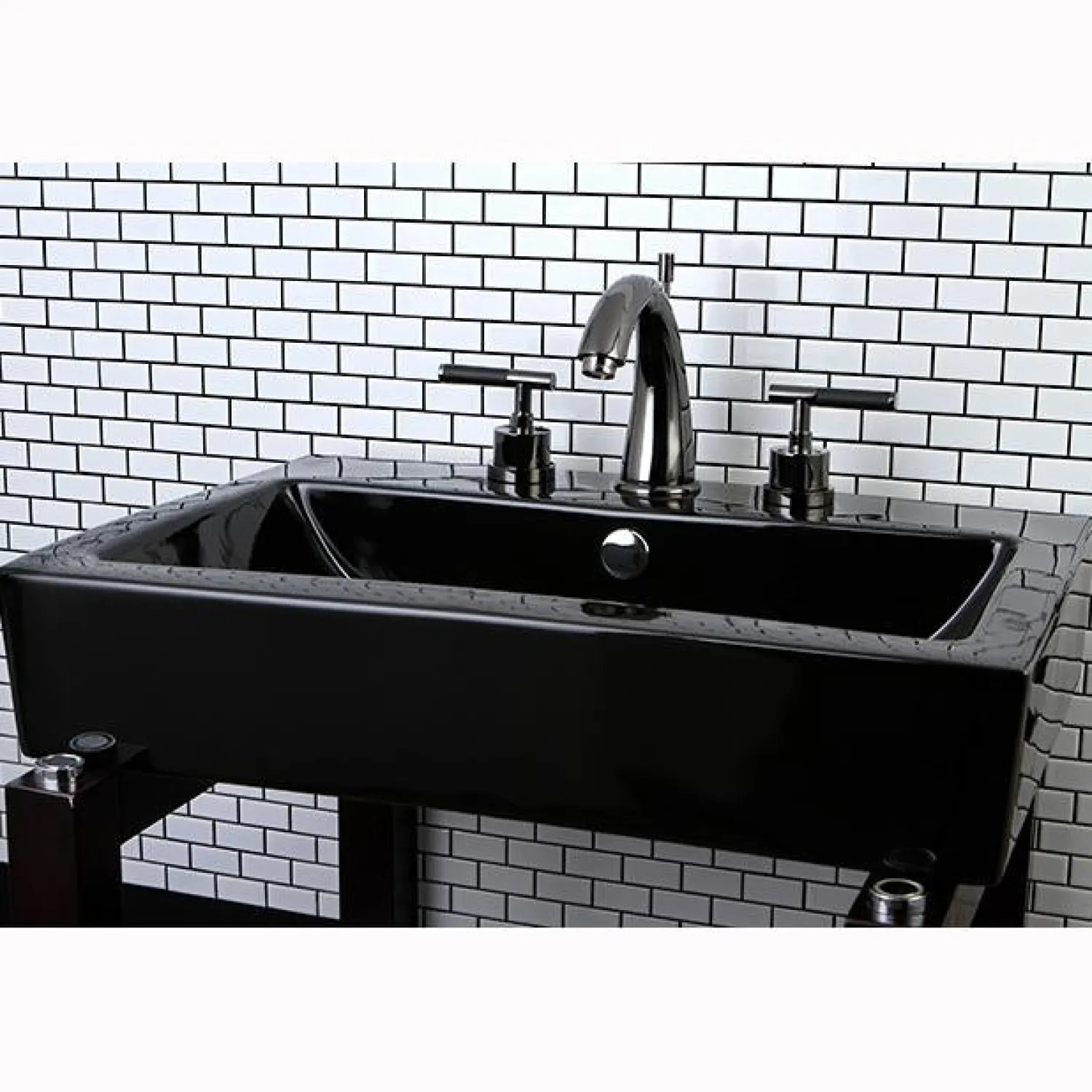 Best NS2960DKL Water Onyx Widespread Lavatory Faucet with Lever Handles and Brass Pop up Drain in Black Nickel 8" Widespread