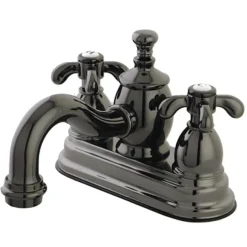 Sale NS7100TX Water Onyx 4 inch Centerset Lavatory Faucet with Cross Handles and Brass Pop up Drain in Black Nickel 4" Center Set