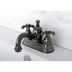 Sale NS7100TX Water Onyx 4 inch Centerset Lavatory Faucet with Cross Handles and Brass Pop up Drain in Black Nickel 4