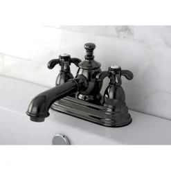 NS7000TX Water Onyx 4 Inch Centerset Lavatory Faucet with Cross Handles and Brass Pop up Drain in Black Nickel 4