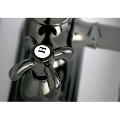 NS7000TX Water Onyx 4 Inch Centerset Lavatory Faucet with Cross Handles and Brass Pop up Drain in Black Nickel 4