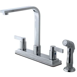Best NuvoFusion Double Handle High Rise Spout Kitchen Faucet with Side Sprayer Faucets With Side Spray