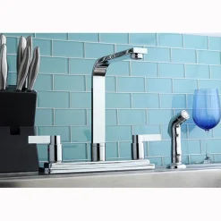 Best NuvoFusion Double Handle High Rise Spout Kitchen Faucet with Side Sprayer Faucets With Side Spray