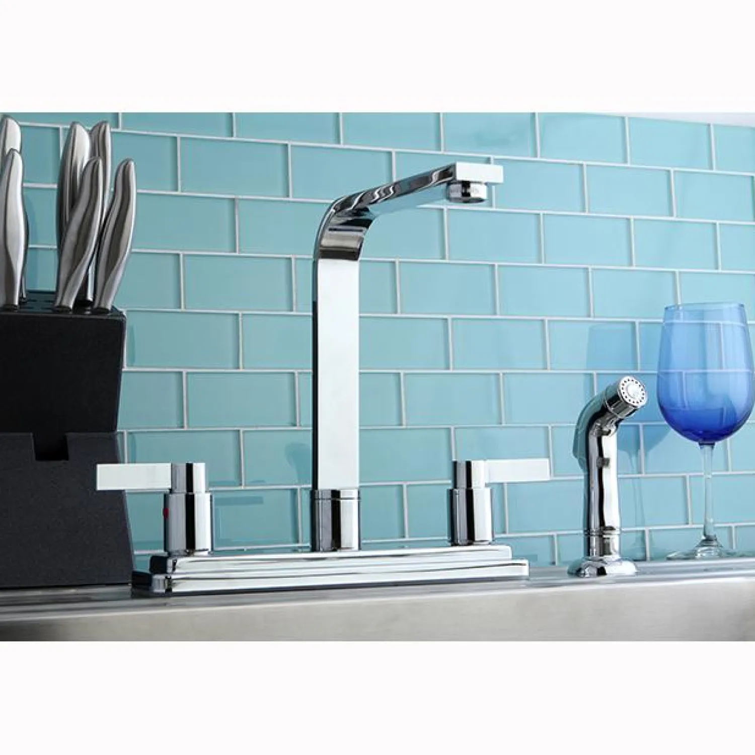 Best NuvoFusion Double Handle High Rise Spout Kitchen Faucet with Side Sprayer Faucets With Side Spray