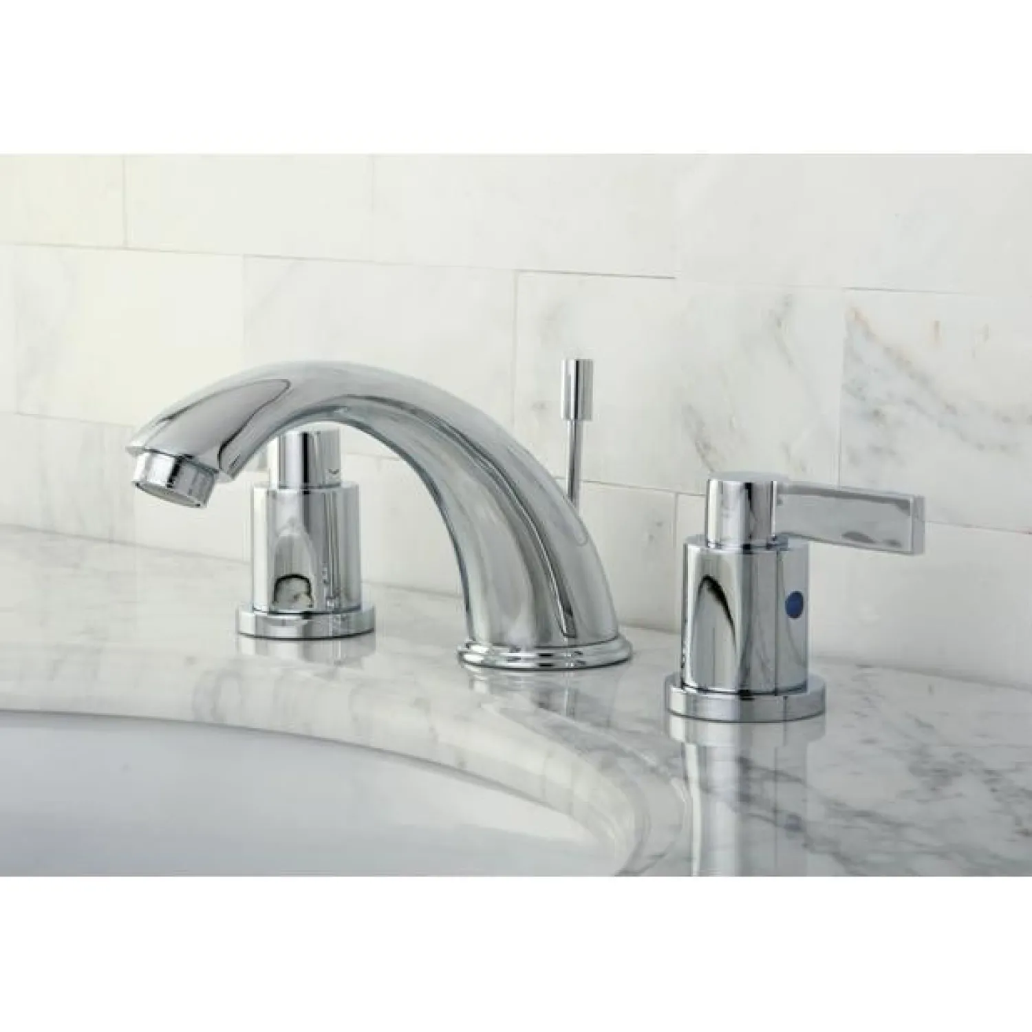 Clearance NuvoFusion Double Handle 8" to 16" Widespread Lavatory Faucet with Brass Pop-up 8" Widespread