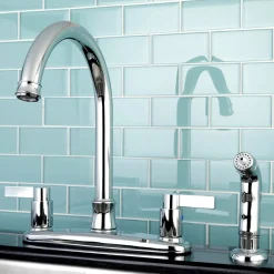New NuvoFusion 8-Inch Center Gooseneck Kitchen Faucet Faucets With Side Spray
