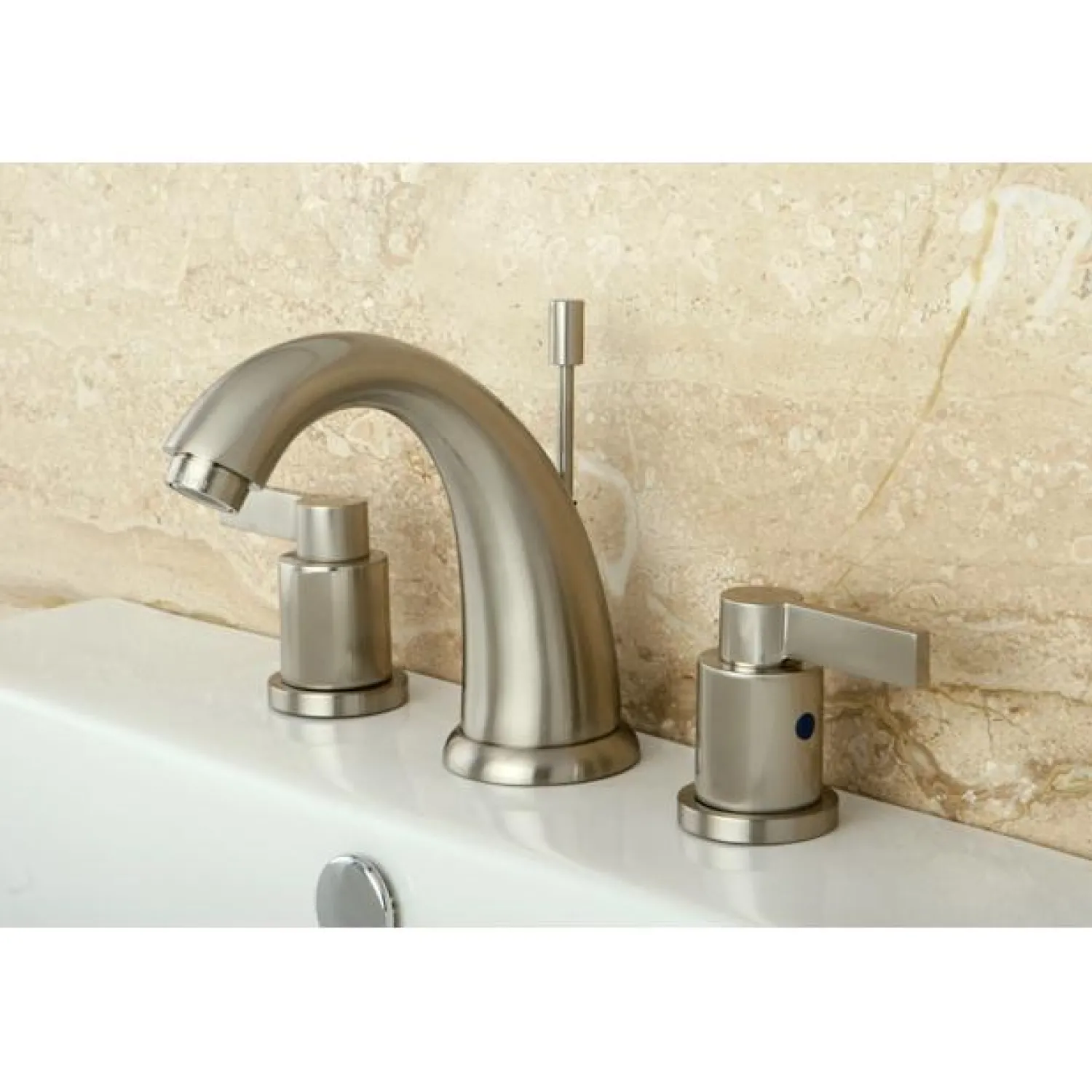Discount NuvoFusion 8" to 16" Widespread Double Handle Lavatory Faucet with Brass Pop-up 8" Widespread