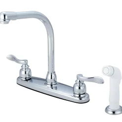 Hot Nuwave French Double Handle 8" Centerset High-Arch Kitchen Faucet with White Sprayer Faucets With Side Spray