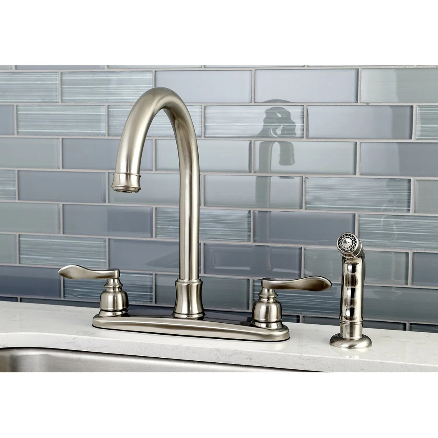 Hot NuWave French 8-Inch Center Gooseneck Kitchen Faucet Faucets With Side Spray
