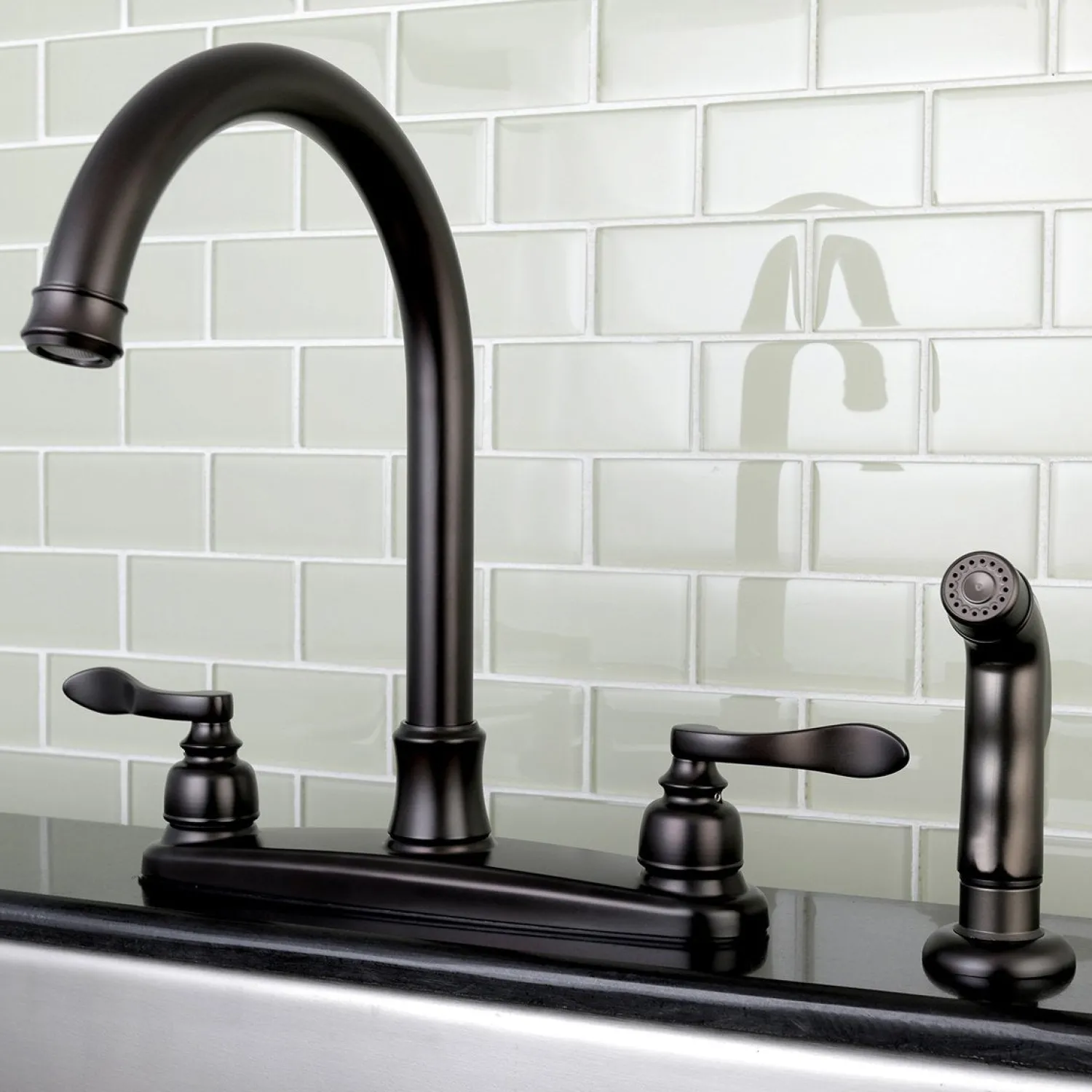 Hot NuWave French 8-Inch Center Gooseneck Kitchen Faucet Faucets With Side Spray
