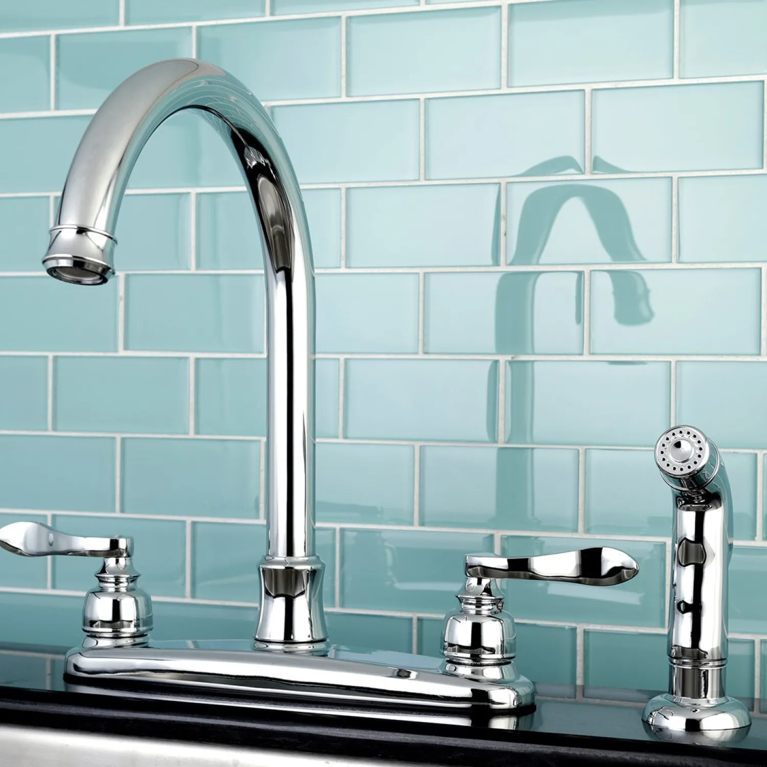 Hot NuWave French 8-Inch Center Gooseneck Kitchen Faucet Faucets With Side Spray