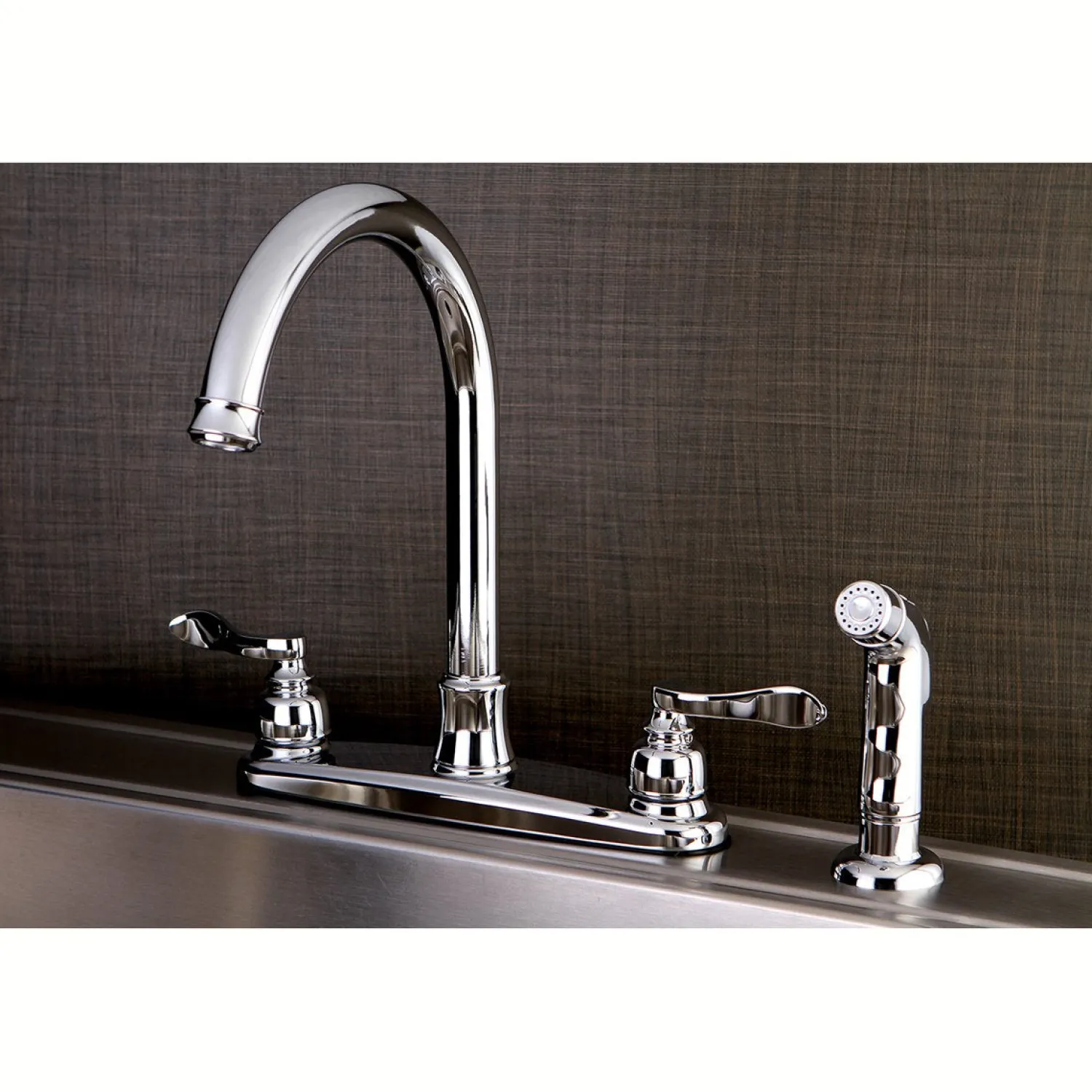 Hot NuWave French 8-Inch Center Gooseneck Kitchen Faucet Faucets With Side Spray