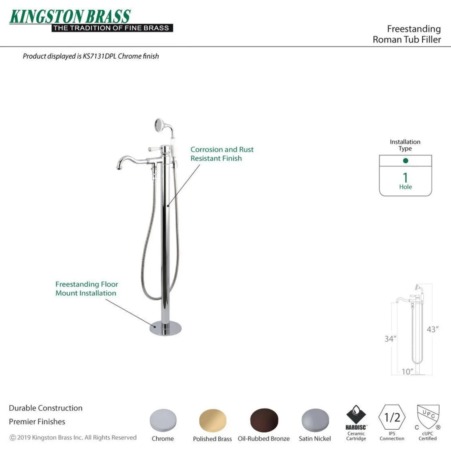 Paris Freestanding Tub Faucet with Hand Shower and Single Handle Free Standing Tub Fillers|Tub Faucets
