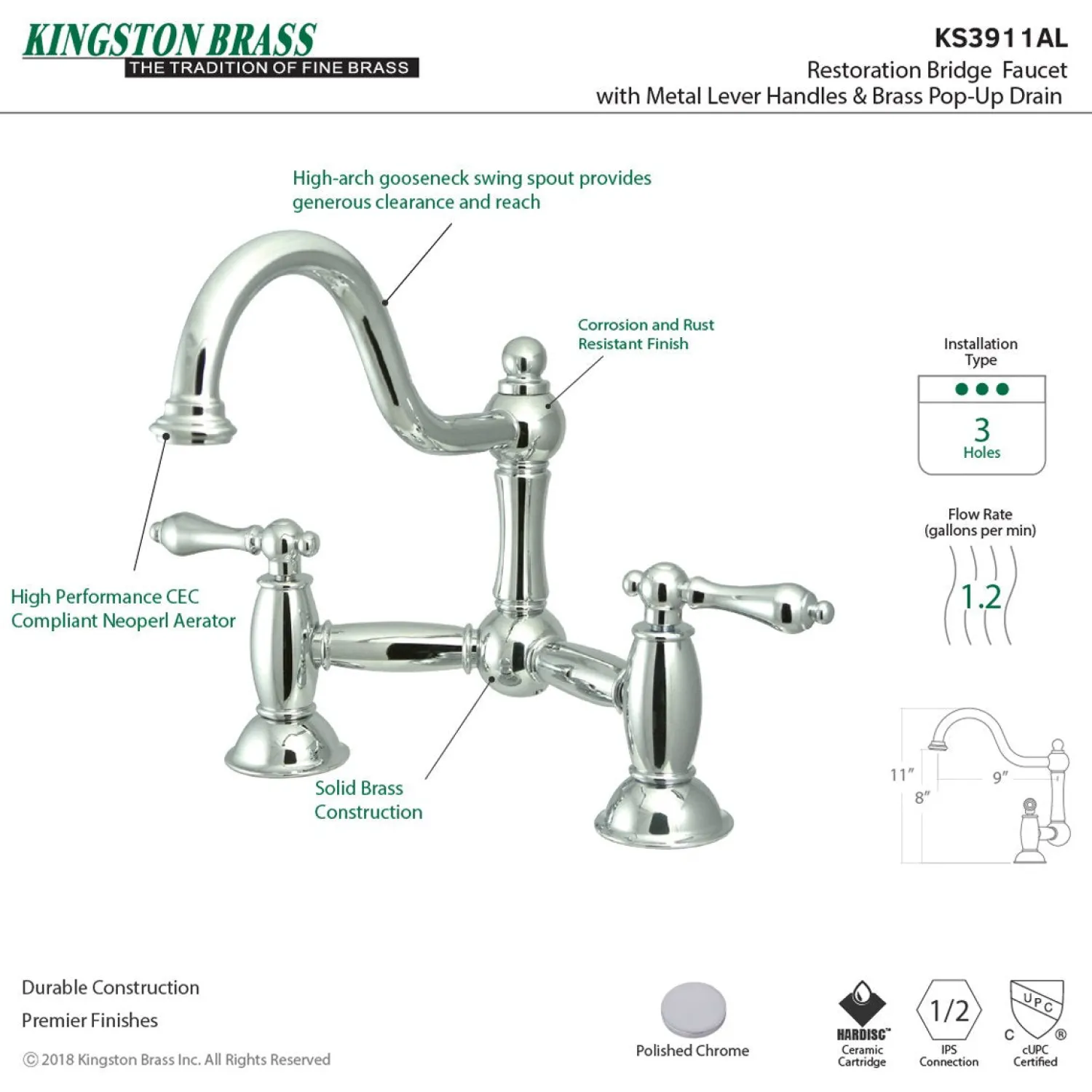 Outlet Restoration Bathroom Bridge Faucet 8" Widespread