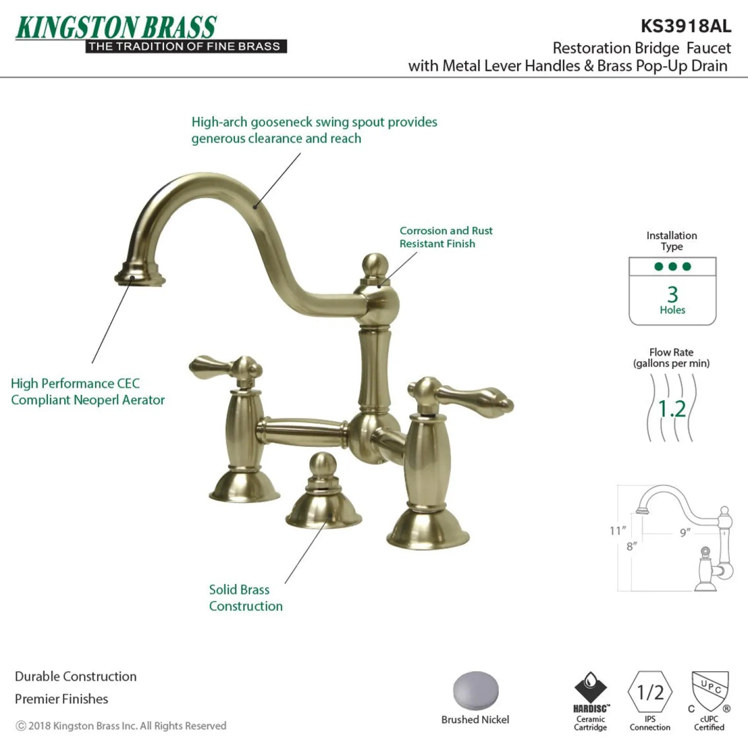 Outlet Restoration Bathroom Bridge Faucet 8" Widespread